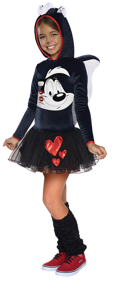 PEPE LE PEW GIRLS HOODED COSTUME - SIZE L