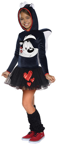 PEPE LE PEW GIRLS HOODED COSTUME - SIZE S